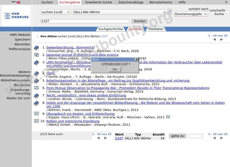 kataloge.uni-hamburg.de Cross Site Scripting vulnerability OBB-1416410 |  Open Bug Bounty