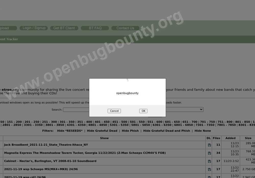 bt.etree.org Cross Site Scripting vulnerability OBB-2280523 | Open Bug  Bounty