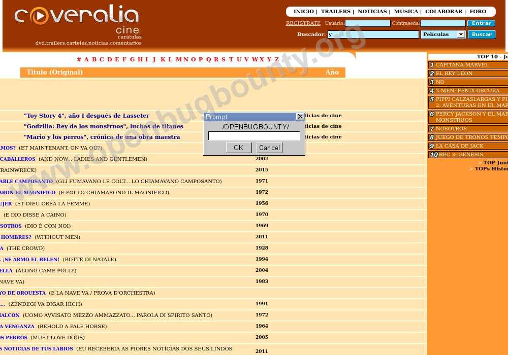 cine.coveralia.com Cross Site Scripting vulnerability OBB-870549 | Open Bug  Bounty