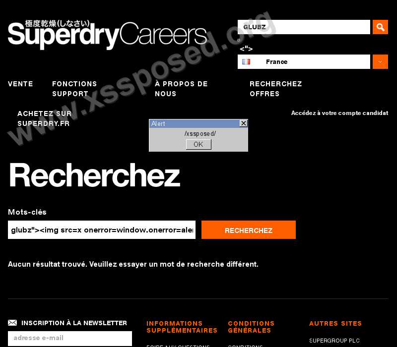 carrieres.superdry.fr Cross Site Scripting vulnerability OBB-97889 | Open  Bug Bounty